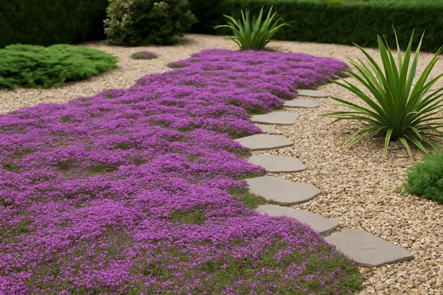 Creeping Thyme Pathway in a Drought-Tolerant Garden